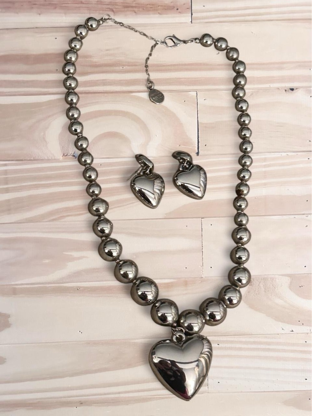Madden NYC  Puffy Heart Pendant Necklace & Puffy Heart drop earring set.